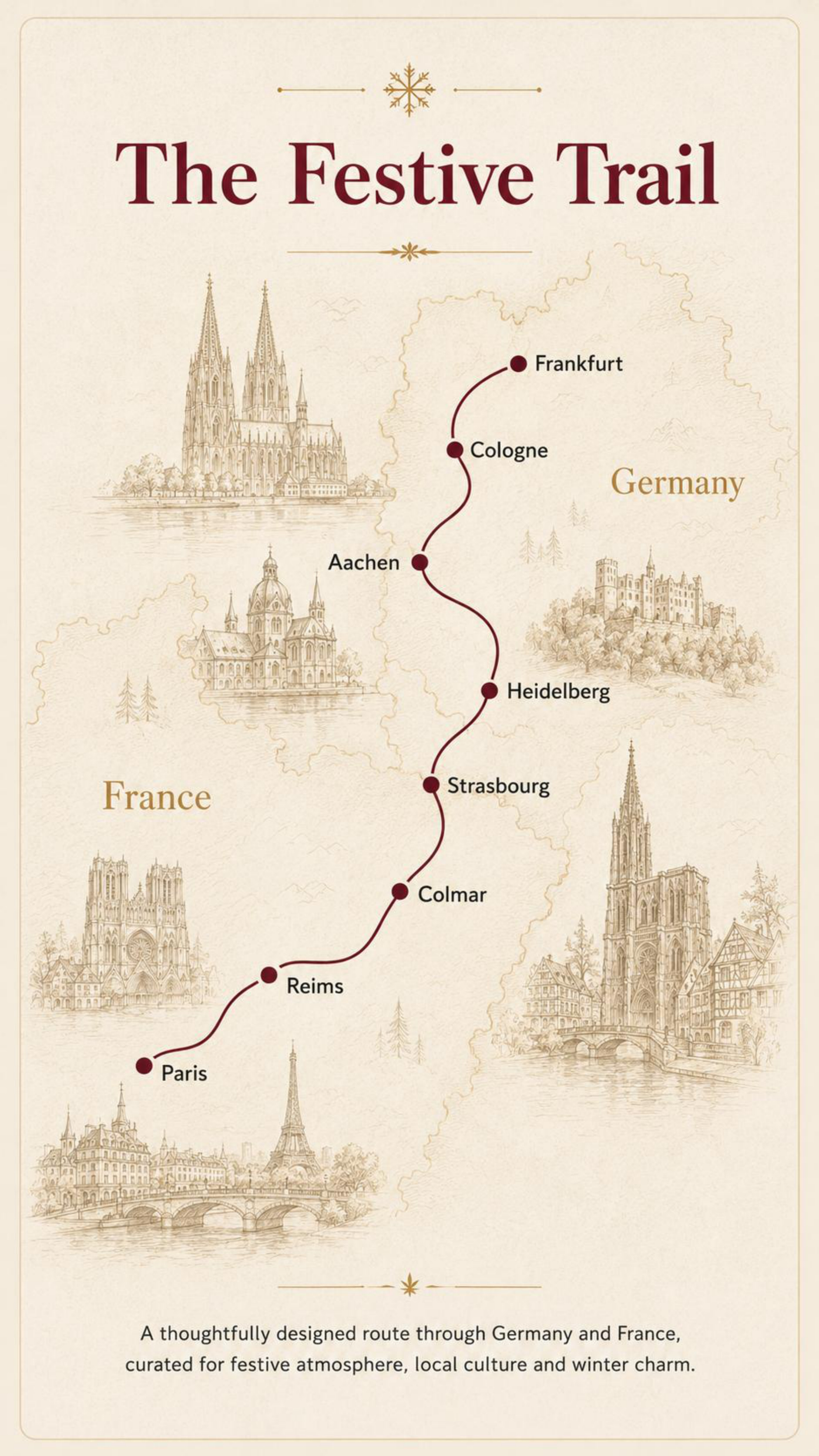 Map of the Finding Christmas route through Germany and France