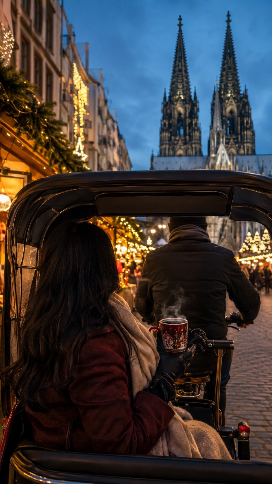 Feuerzangenbowle at Cologne Christmas market with cathedral in the background